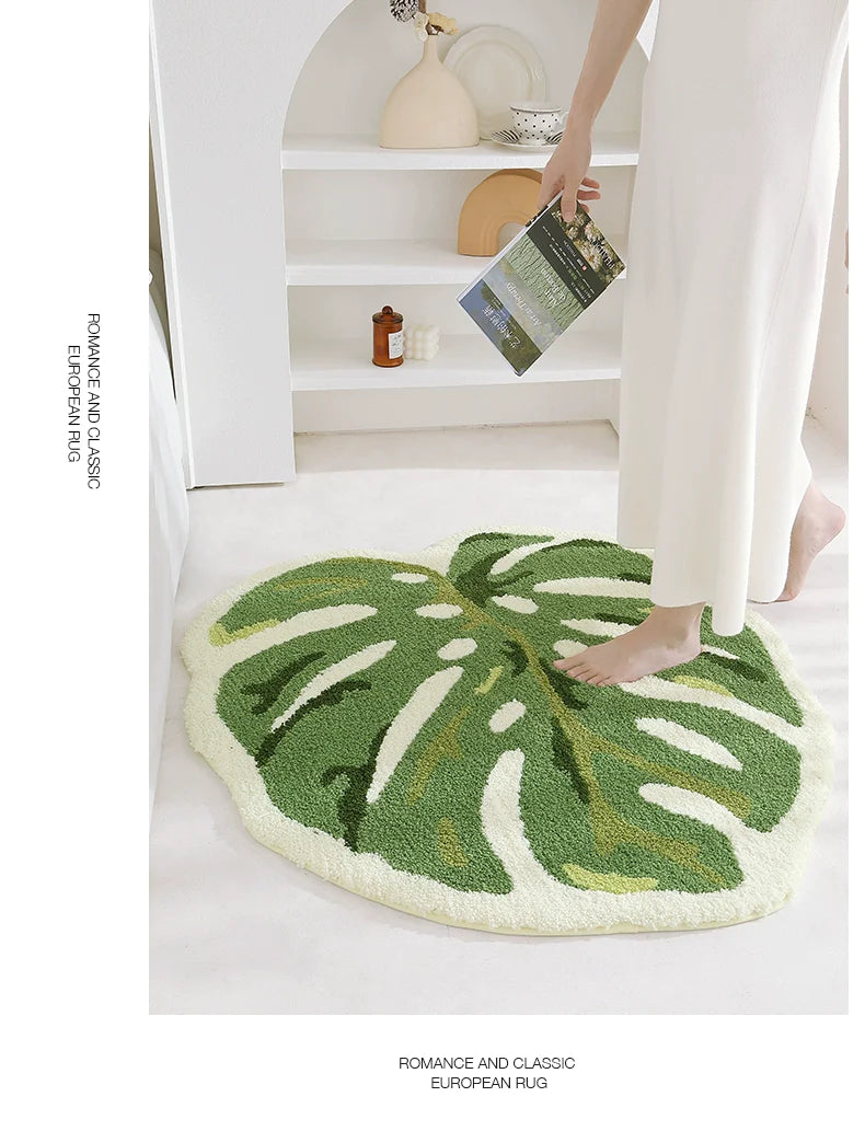 Feblilac Green Monstera Tufted Bath Mat