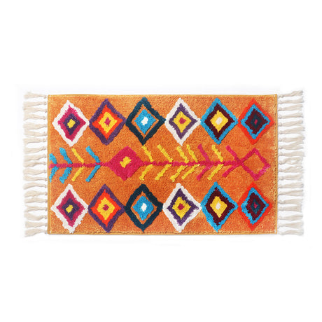 Bohemian Tassel Bath Mat, Tropical Geometry Style Rug for Bathroom