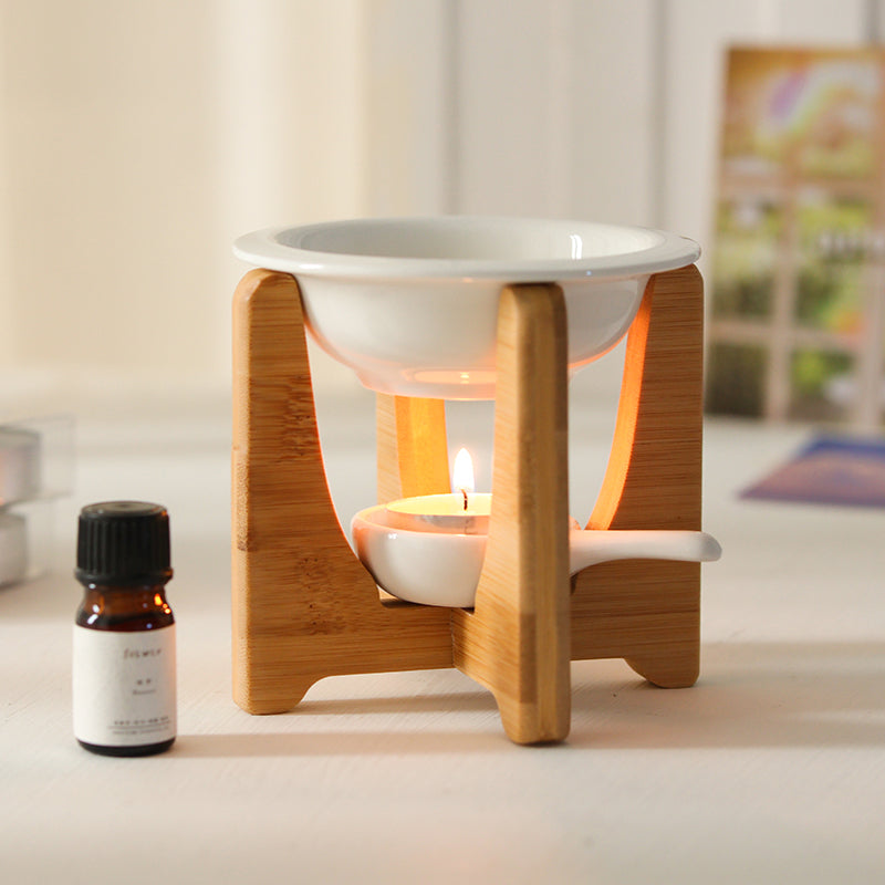 Natural Bamboo and Wood Aromatherapy Lamp | Ceramic Essential Oil Lamp | Aroma Burner