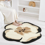 Feblilac Black Border flowers Tufted Bath Mat