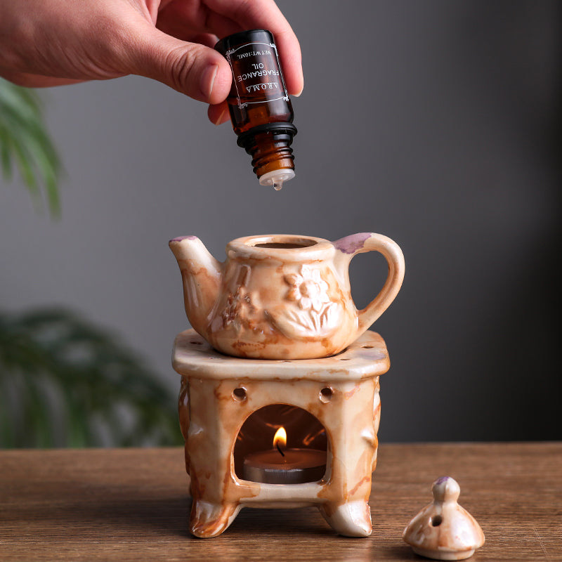 Amber Carved Aromatherapy Pot | Ceramic Burners for Essential Oils | Aroma Burner