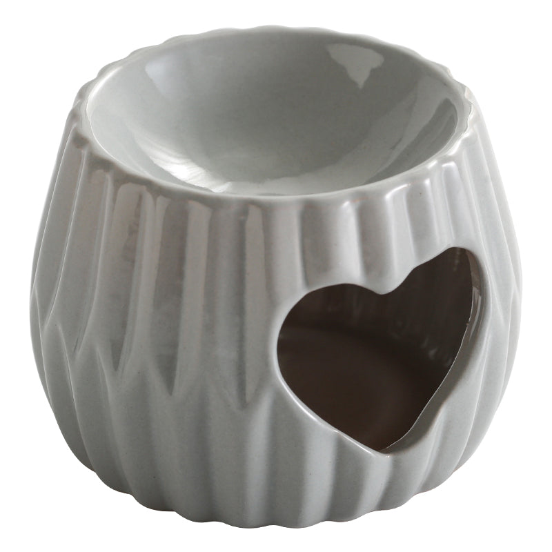 Light Gray Ribbed Heart Ceramic Aroma Burner