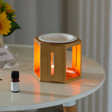 Hexagonal Bamboo Wood Aromatherapy Lamp: Ceramic Essential Oil Burner