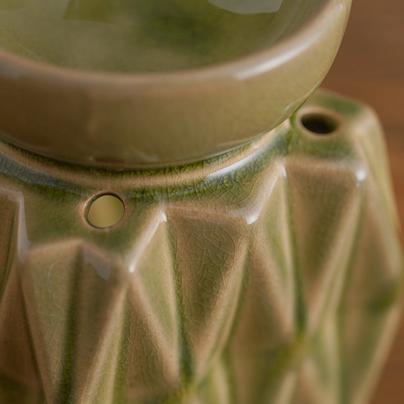 Retro Ceramic Aromatherapy Oil Lamp | Green Diamond Design | Aroma Burner