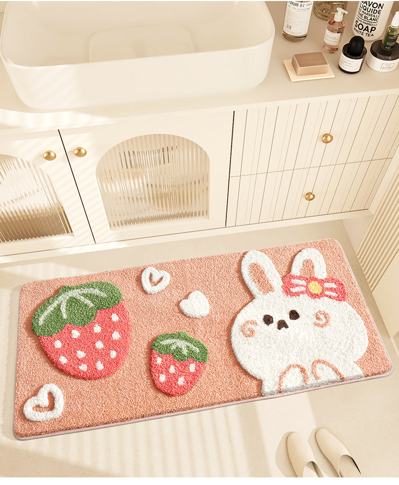 Feblilac Cute rabbit and strawberry Tufted Bath Mat