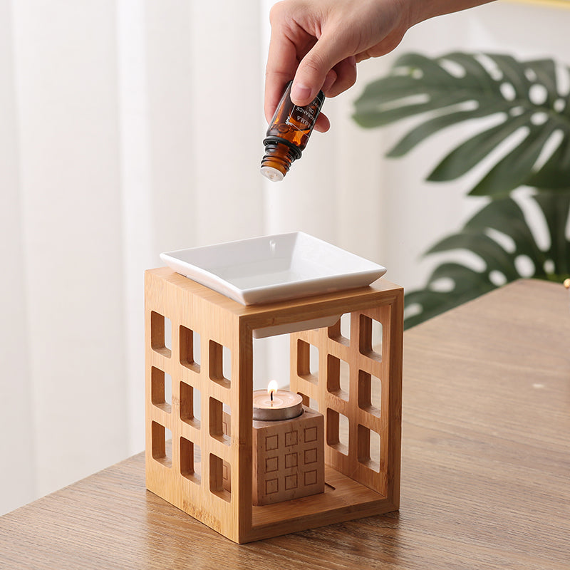 Bamboo Square Aroma Burner & Oil Lamp