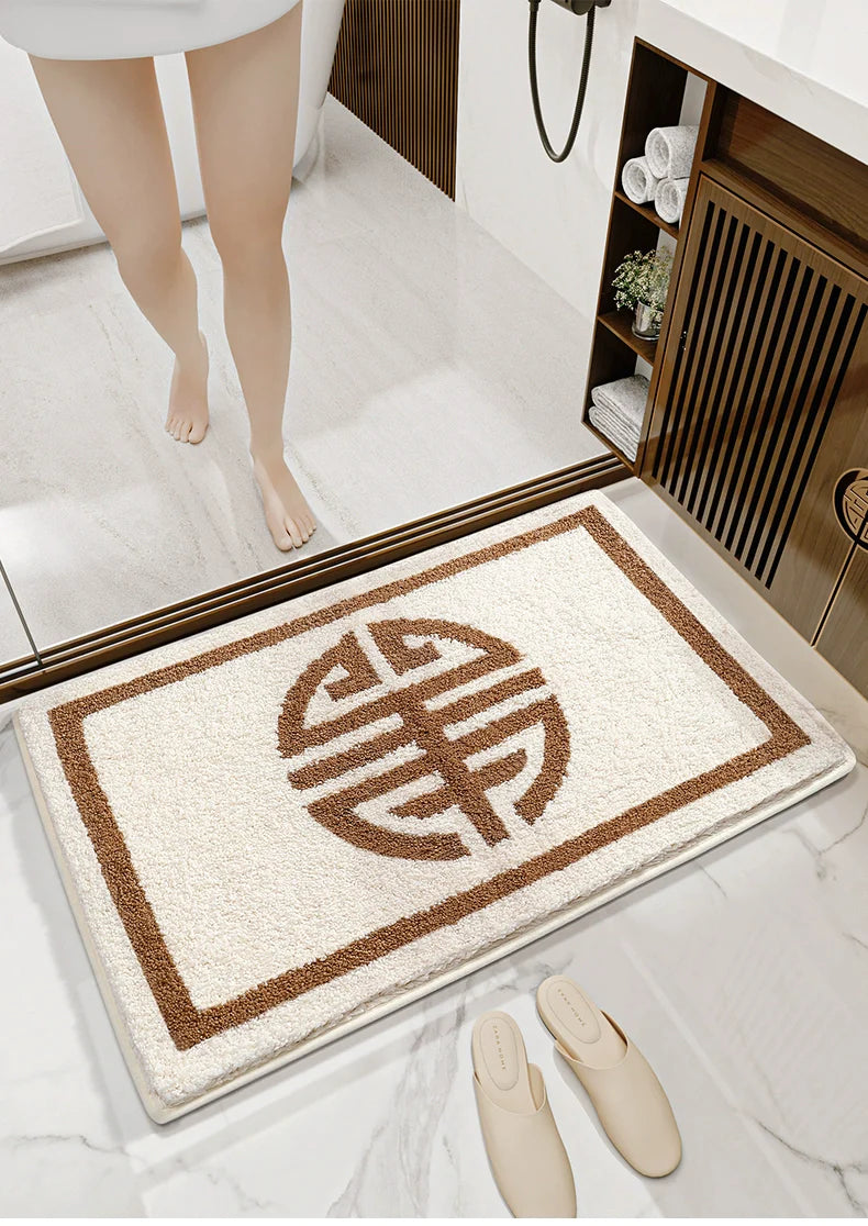 Feblilac Chinese Brown Pattern Tufted Bath Mat