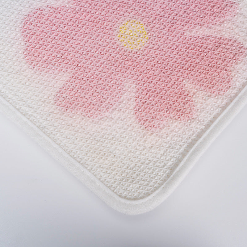 Feblilac Flowers Bath Mat, Pink Yellow Bathroom Rug, Soft Flush Non-Slip Water Absorbent Mat