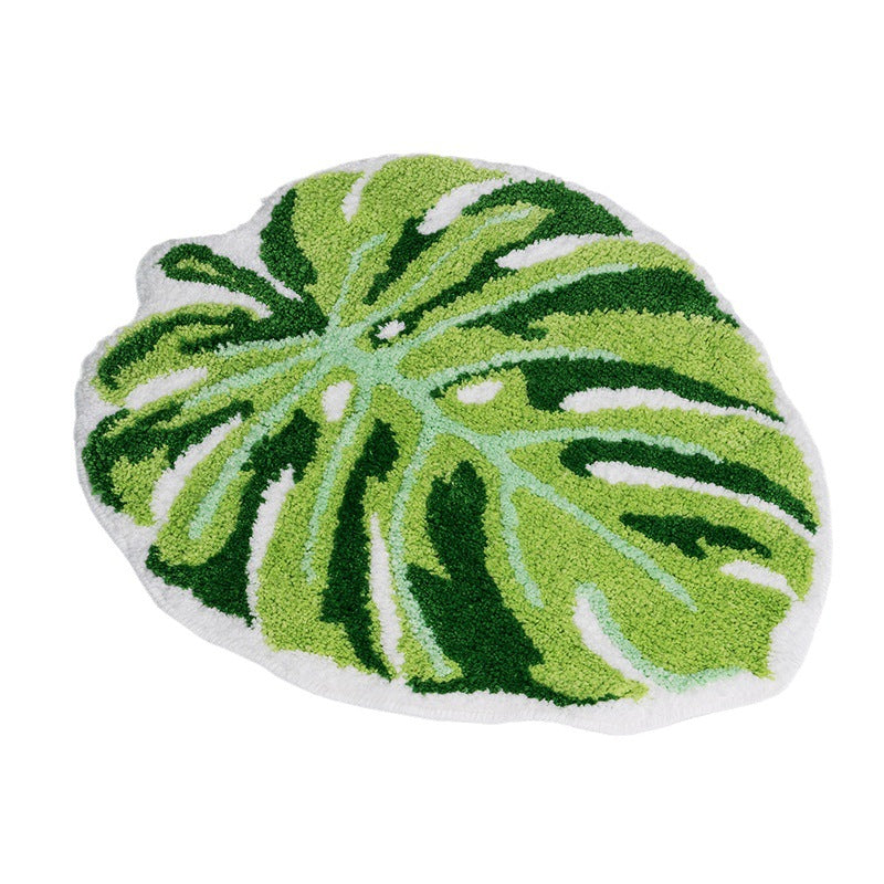 Feblilac Green Leaf Bath Mat, Monstera Bathroom Rug, Soft Flush Non-Slip Water Absorbent Mat