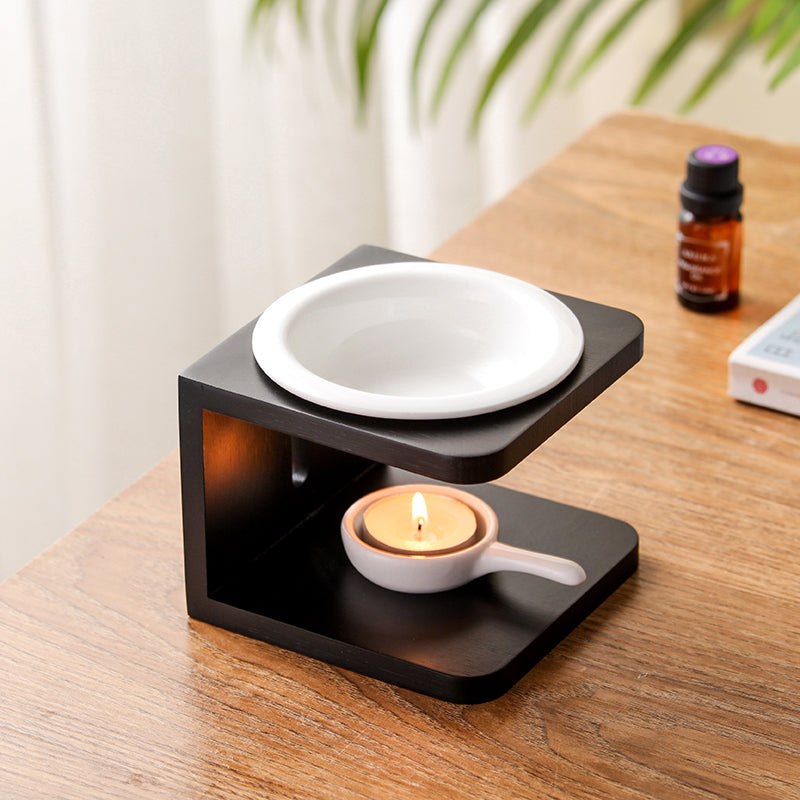 Bamboo Seat Aroma Burner & Ceramic Oil Lamp