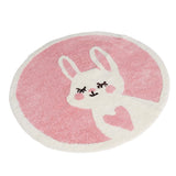 Feblilac Pink Rabbit Bath Mat, Cute Cartoon Animal Round Bathroom Rug, Soft Flush Non-Slip Water Absorbent Mat