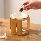 Hexagonal Bamboo Wood Aromatherapy Lamp: Ceramic Essential Oil Burner