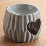 Light Gray Ribbed Heart Ceramic Aroma Burner