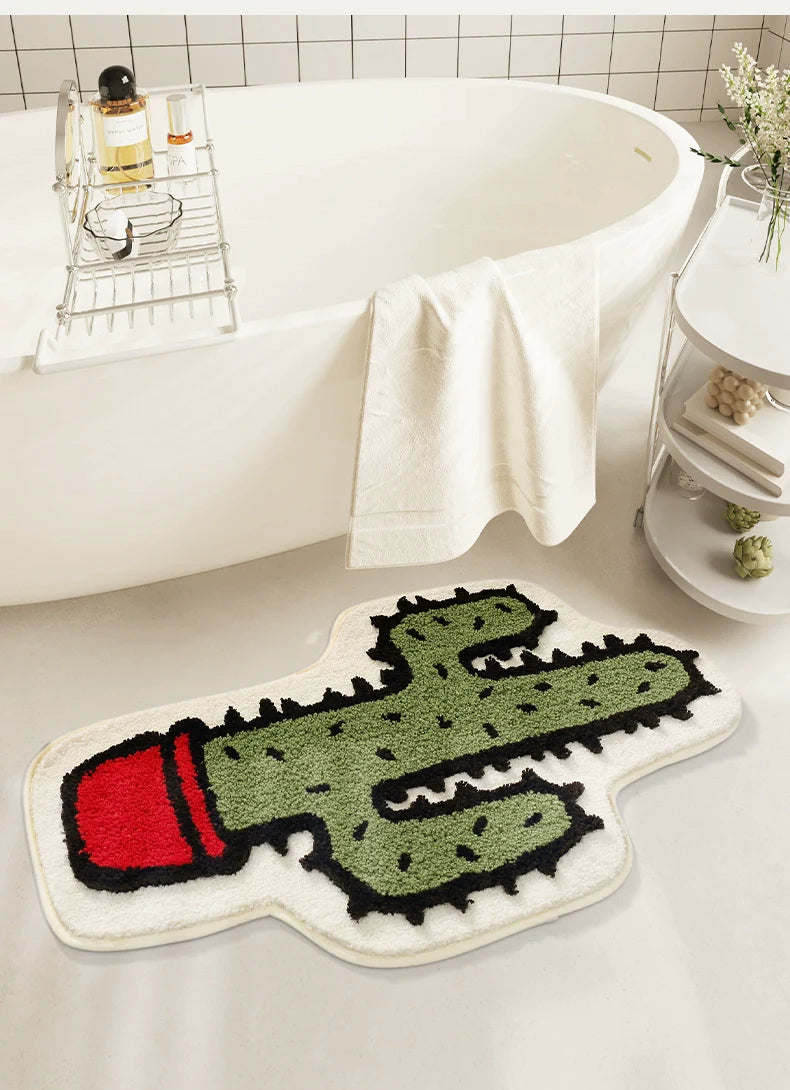 Feblilac Green Cactus Tufted Bath Mat