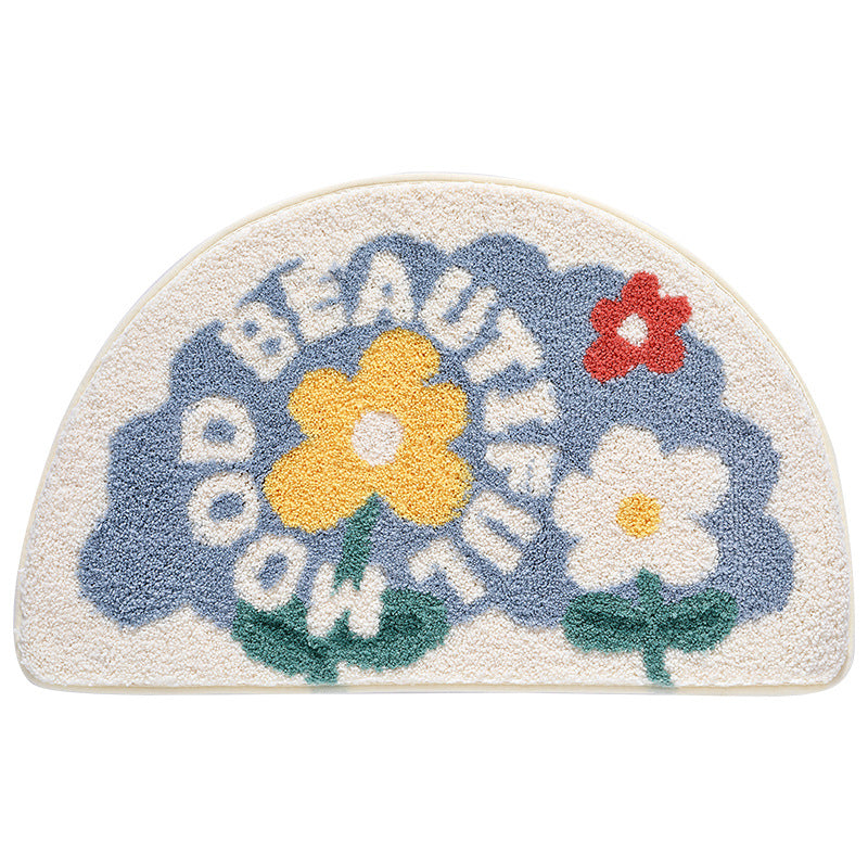 Feblilac Semicircle Three Little Flowers Tufted Bath Mat