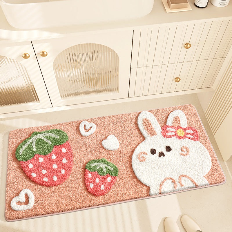 Feblilac Cute rabbit and strawberry Tufted Bath Mat