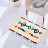 Bohemian Tassel Bath Mat, Tropical Geometry Style Rug for Bathroom