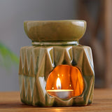 Retro Ceramic Aromatherapy Oil Lamp | Green Diamond Design | Aroma Burner