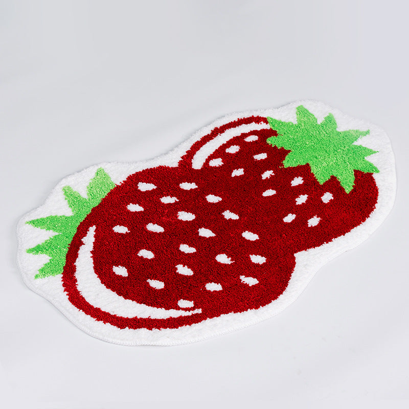 Red Strawberry Bath Mat, Cute Carpet for Bathroom, Soft and Non-Slip