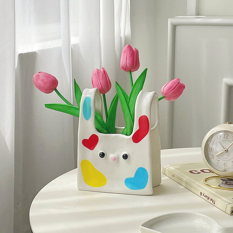 Bunny Face Ceramic Bag Vase