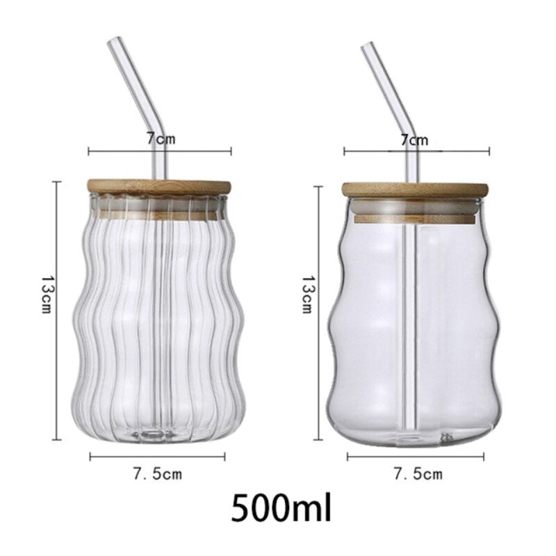 Borosilicate Ribbed Glass Cup - with lid