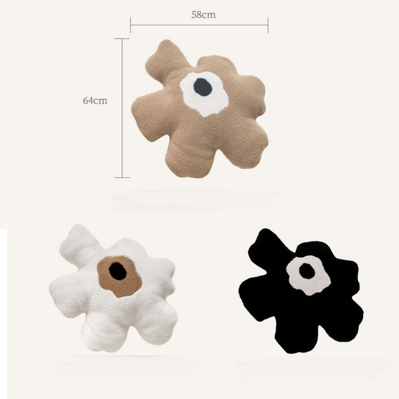 Abstract Flower Cushion - White, Beige, Black