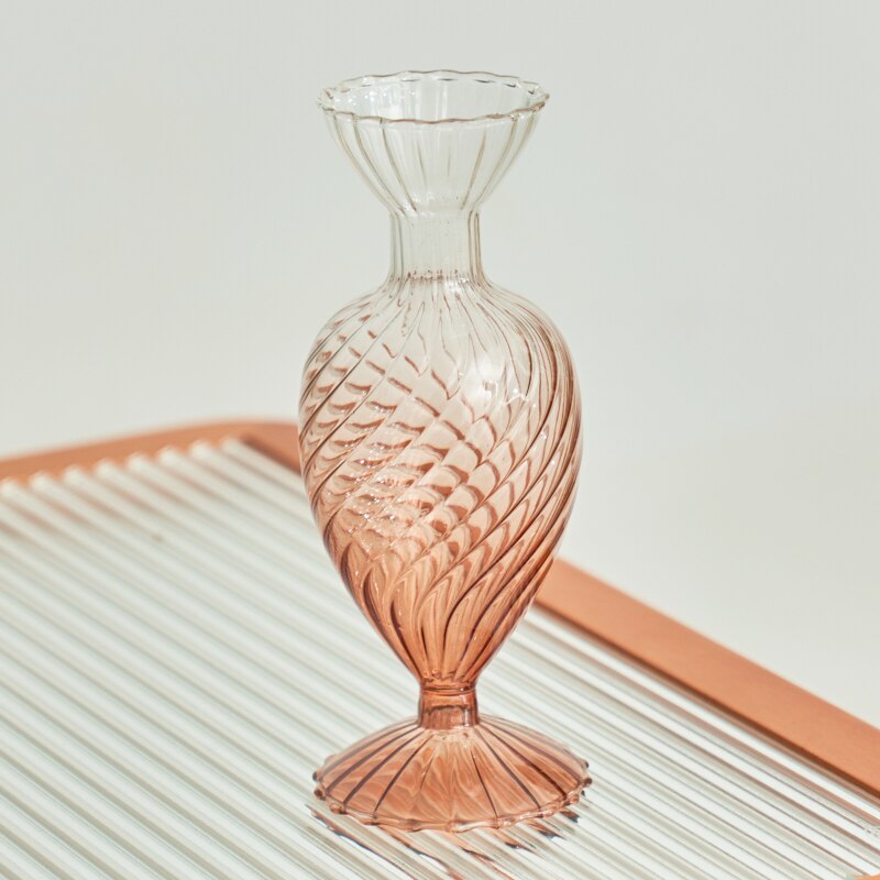 Gradient Swirl Ribbed Glass Vase