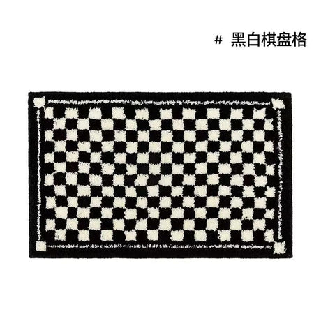 Retro Chessboard Plaid Bath Mats Fluffy Grids Soft Floral Carpet Bathroom Carpet Bedside Carpet Home Decor Anti Slip Floor Mats