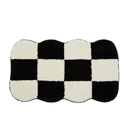 Retro Chessboard Plaid Bath Mats Fluffy Grids Soft Floral Carpet Bathroom Carpet Bedside Carpet Home Decor Anti Slip Floor Mats