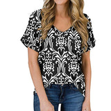 2021 V-Neck Printed Rolled-Up Sleeve T-Shirt