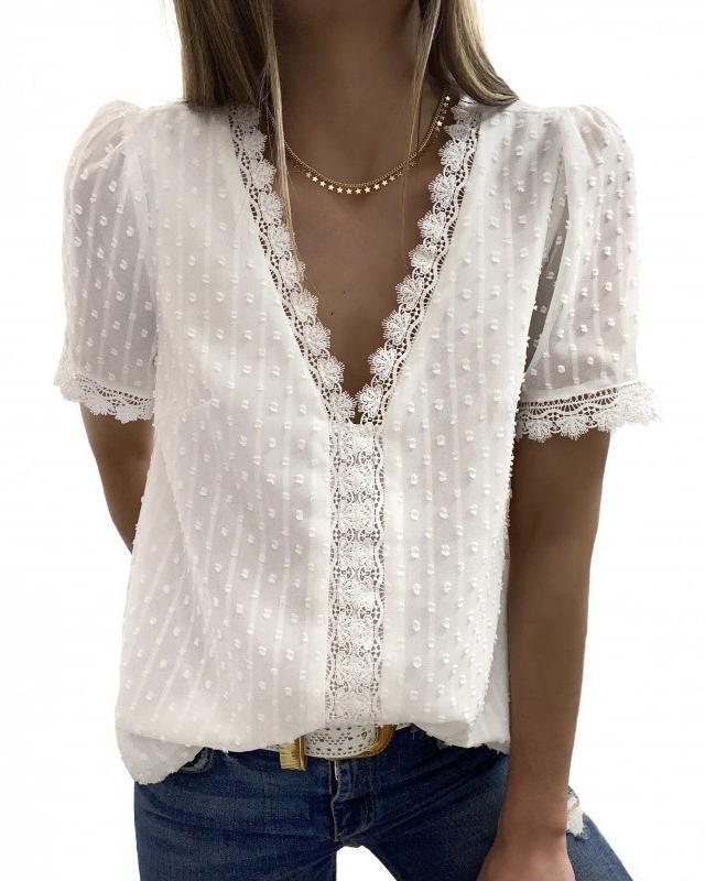 2021 Summer Lace Jacquard Short Sleeve T-shirt