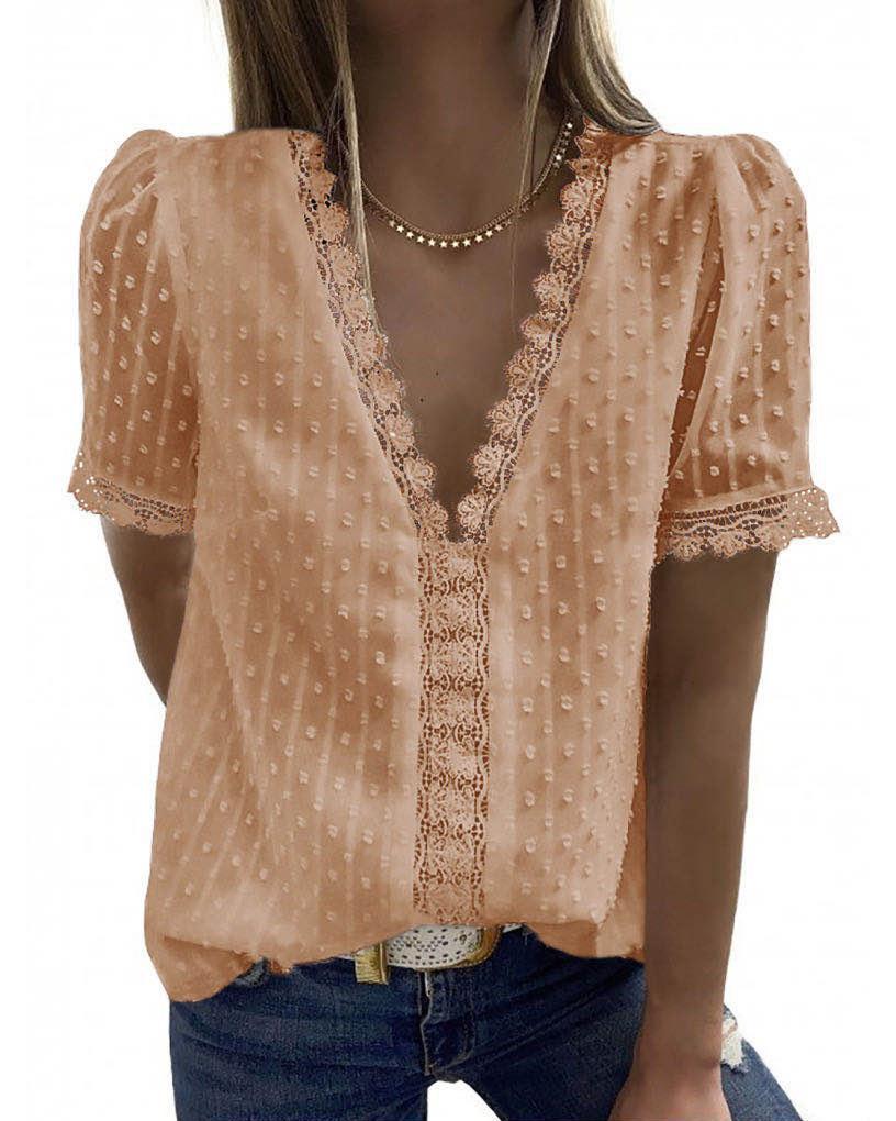 2021 Summer Lace Jacquard Short Sleeve T-shirt