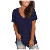 2021 Solid Color Short-Sleeved V-Neck Pocket T-Shirt