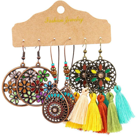 Bohemian Hand-woven tassel earrings(3 Set)