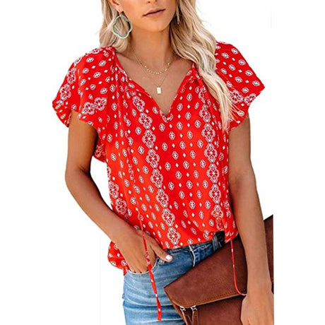 2021 Spring And Summer New Printed V-Neck Shirt