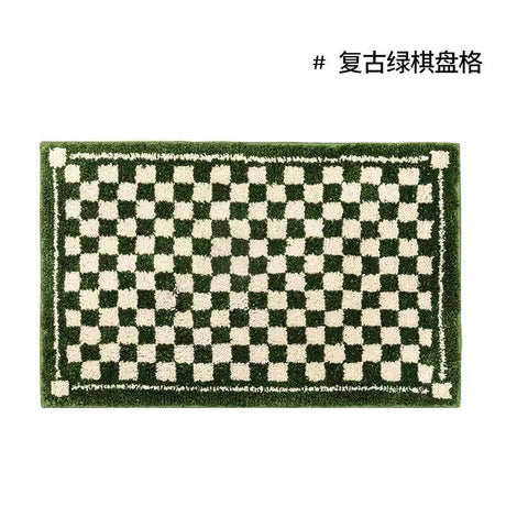 Retro Chessboard Plaid Bath Mats Fluffy Grids Soft Floral Carpet Bathroom Carpet Bedside Carpet Home Decor Anti Slip Floor Mats