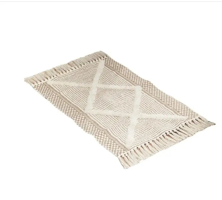 Retro Bohemia Hand Woven Cotton Linen Carpet Tassel Rug Floor Mat Tapestry Decorative Blanket Home Decor