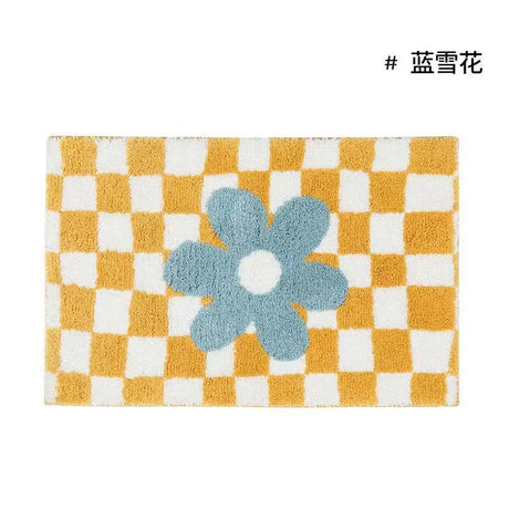 Retro Chessboard Plaid Bath Mats Fluffy Grids Soft Floral Carpet Bathroom Carpet Bedside Carpet Home Decor Anti Slip Floor Mats
