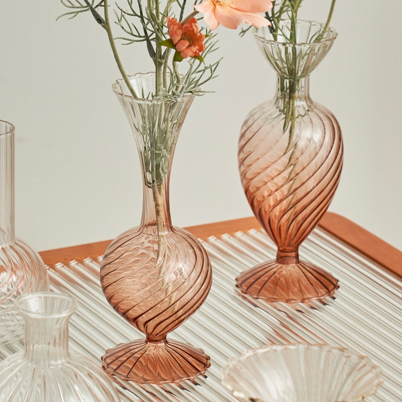 Gradient Swirl Ribbed Glass Vase