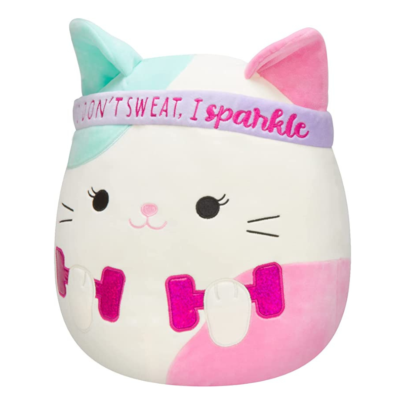 14-Inch Teal and Pink Calico Cat Large Plush Toy