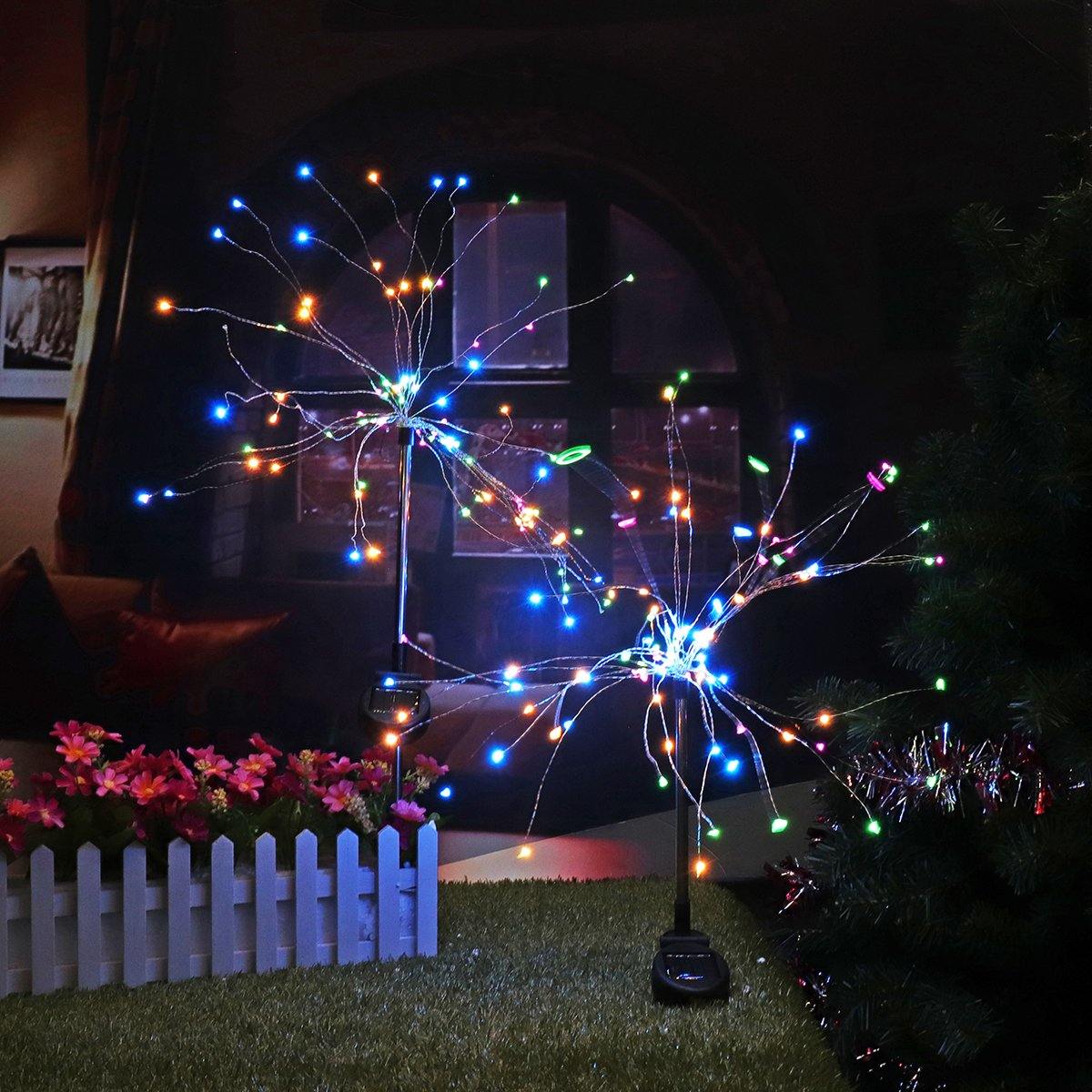 2PCS Solar Powered 105LED Starburst Fireworks Fairy String Landscape Light Christmas Outdoor Decor