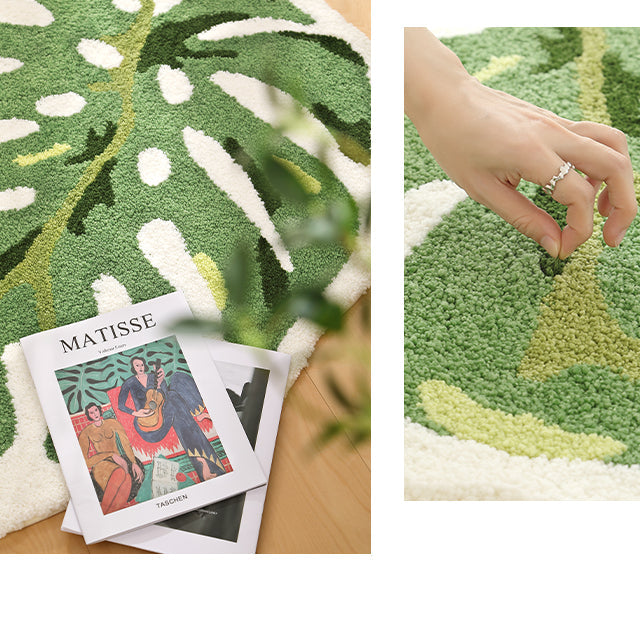 Feblilac Green Monstera Tufted Bath Mat