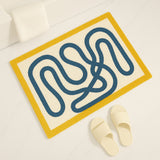Feblilac Abstract Blue Line Tufted Bath Mat – Soft & Modern Bathroom Rug
