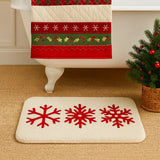 Feblilac Red Snowflake Christmas Bath Mat – Soft Tufted Holiday Bathroom Rug