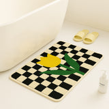 Feblilac Yellow Tulip Checkerboard Bath Mat – Cute Floral Tufted Rug for Bathroom, Entryway & Bedroom