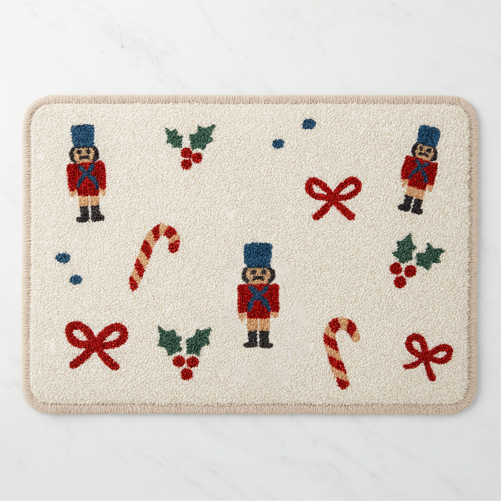 Feblilac Nutcracker Christmas Bath Mat – Festive Tufted Holiday Bathroom Rug