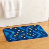 Feblilac Blue Wave & Yellow Dot Bath Mat – Modern Colorful Non-Slip Bathroom Rug