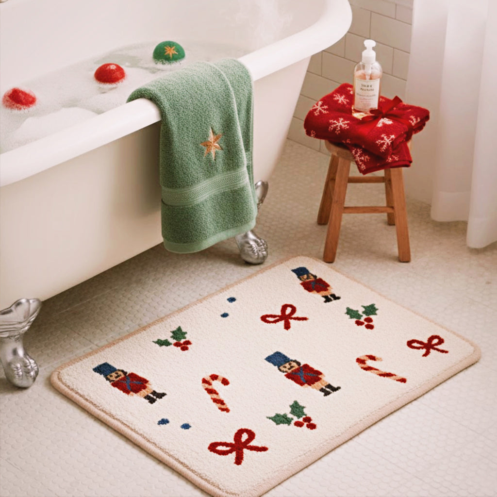 Feblilac Nutcracker Christmas Bath Mat – Festive Tufted Holiday Bathroom Rug