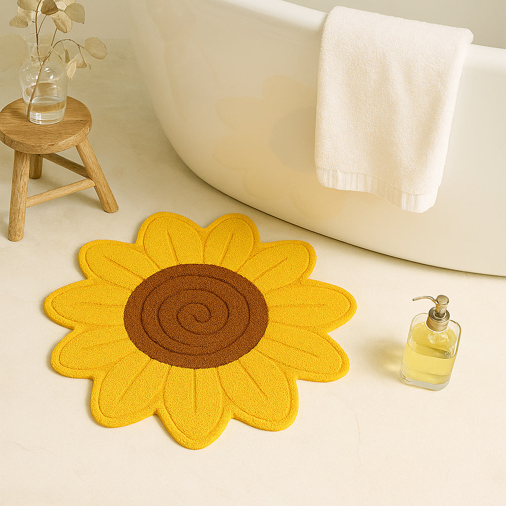 Feblilac Sunflower Shaped Bath Mat – Cute Non-Slip Floral Rug for Bathroom, Bedroom or Kids' Room