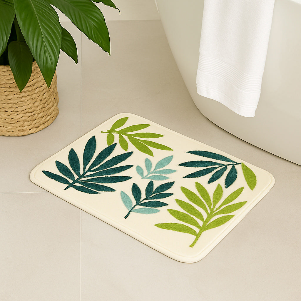 Feblilac Tropical Leaf Bath Mat – Soft Non-Slip Botanical Rug for Bathroom, Kitchen, or Entryway